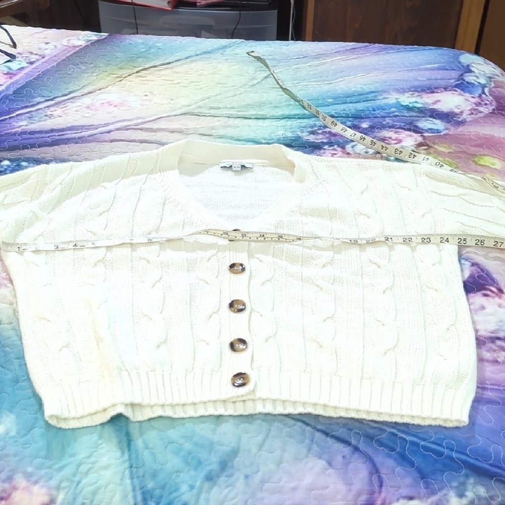 Size XL My Style Women's White Cable Knit Cardigan Sweater - Picture 9 of 16